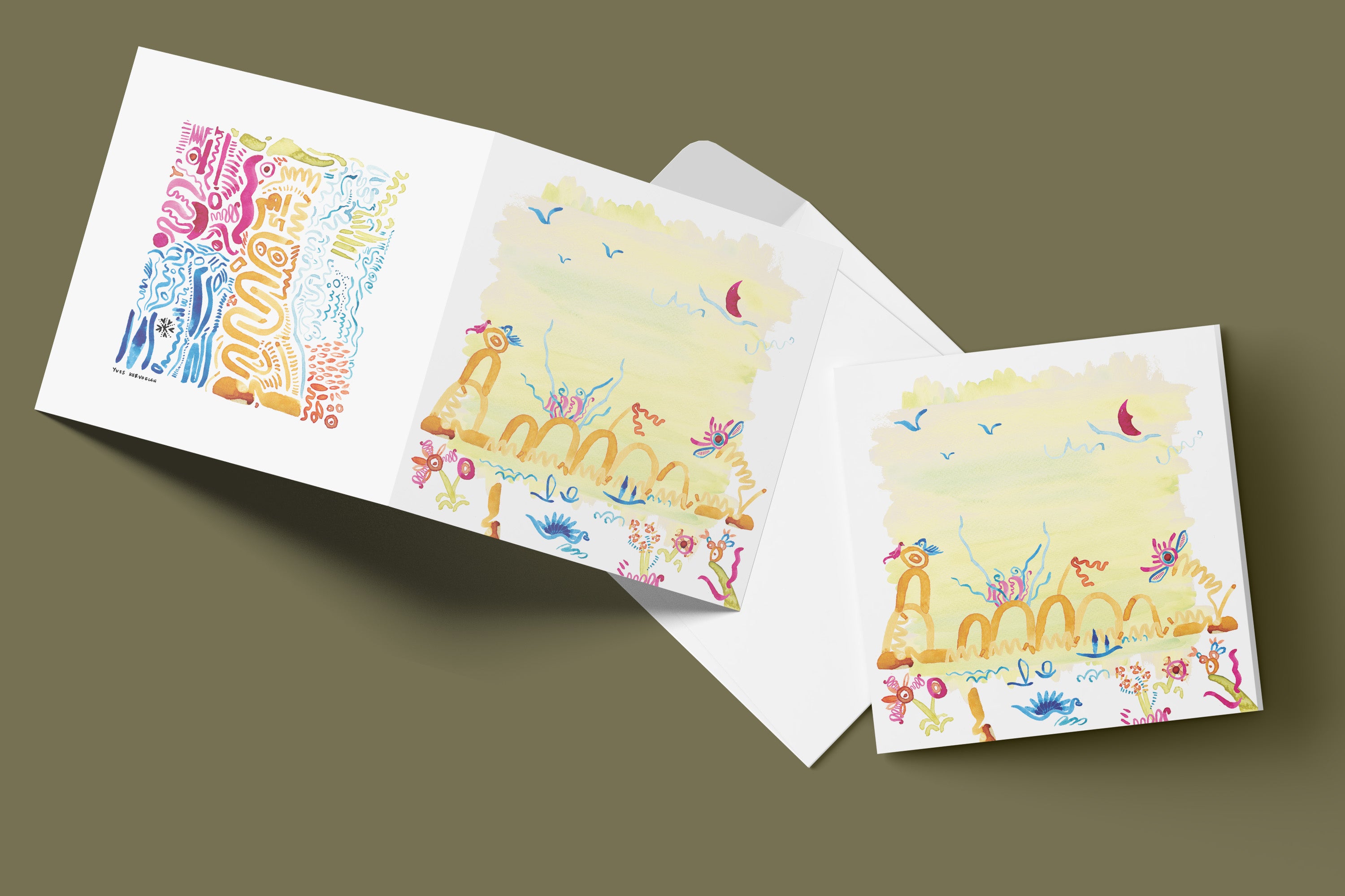 All year round greeting cards - Four Seasons Watercolour motifs with envelope