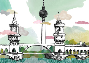 Berlin Oberbaum Brücke / Fernsehturm- A4/ A3 Poster, Architecture, Art.