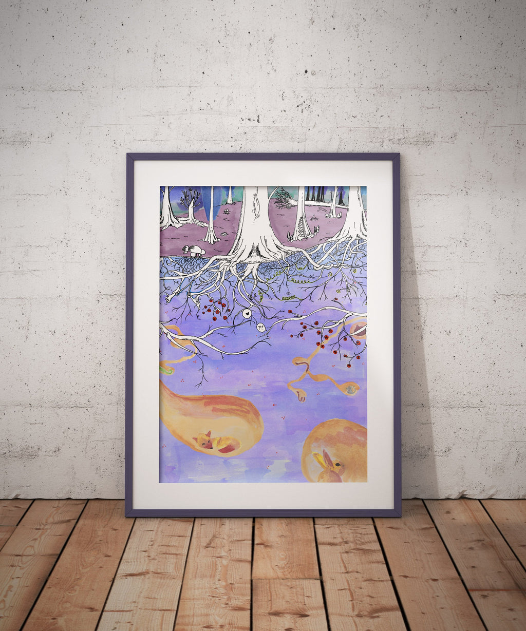 Woodlands illustration - Poster A3 - Landscape, Art, Home Decor, Kid's room.