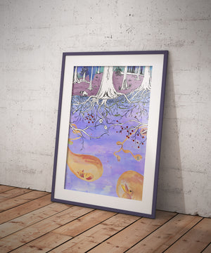 Woodlands illustration - Poster A3 - Landscape, Art, Home Decor, Kid's room.