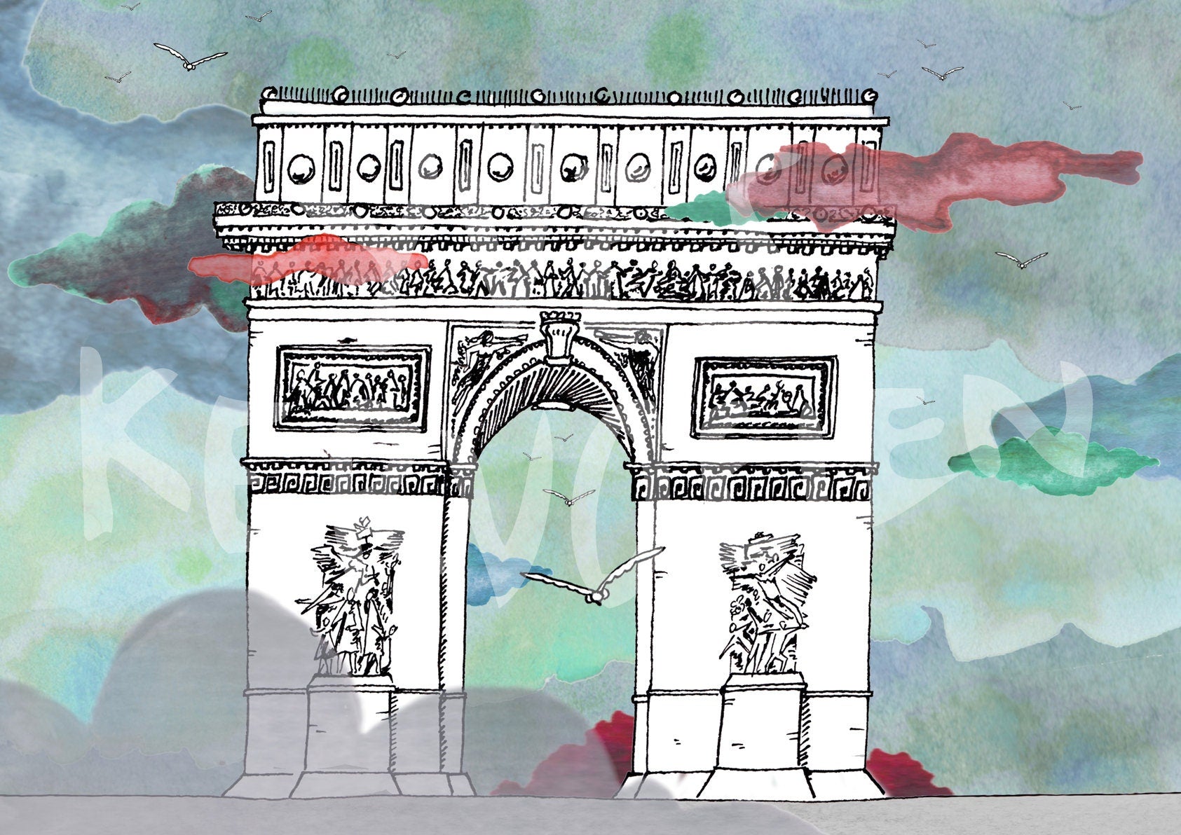 Arc de Tiomphe - Paris - France // A4-A3 // Poster, Architecture, Art.