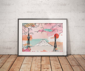 Fujiyama, Tokyo Tower, Tokyo Skytree - Tokyo - Japan // A4 - A3 // Poster, Architecture, Art.