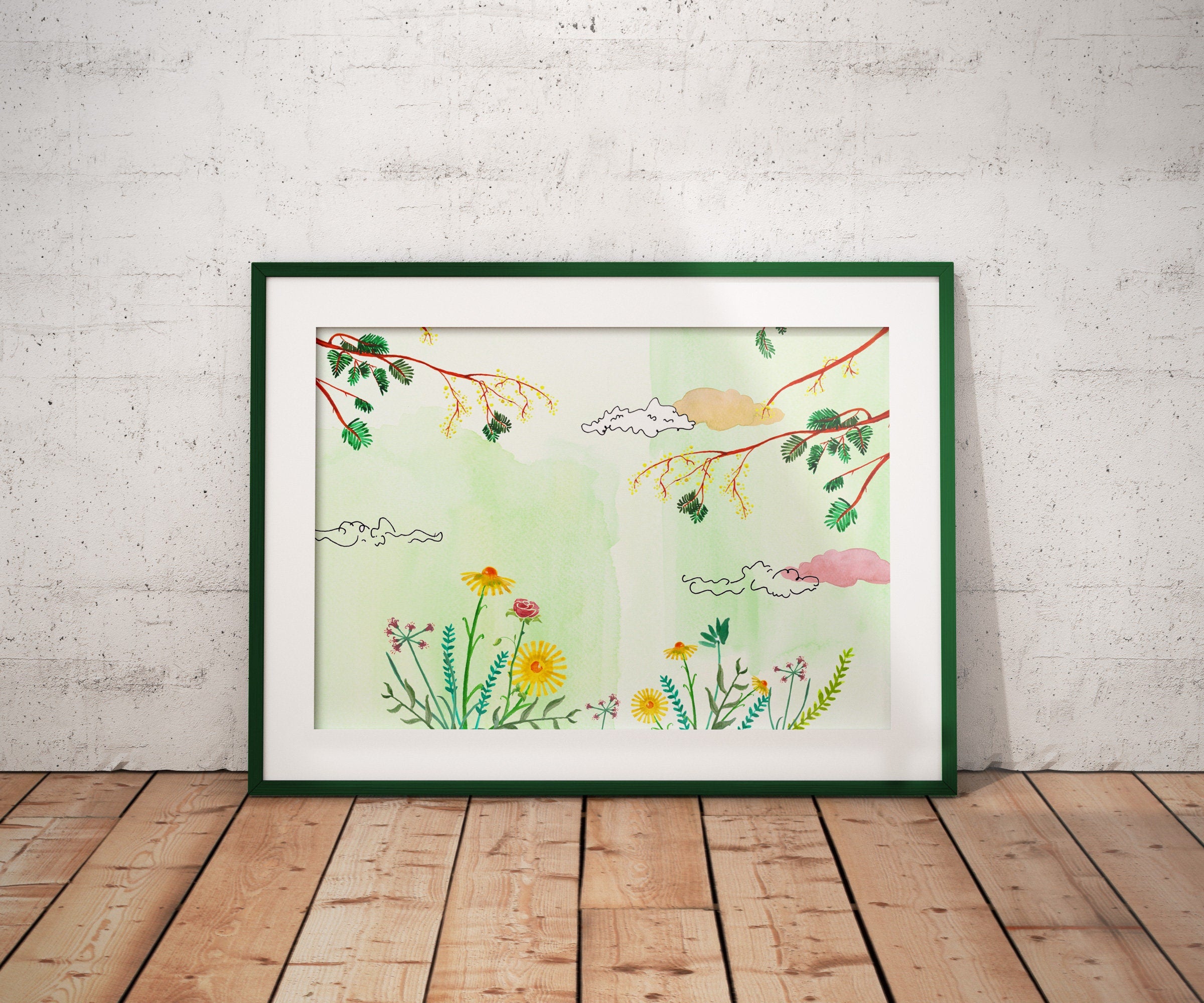 Green Floral - Poster A3 - Landscape, Art, Decoration.