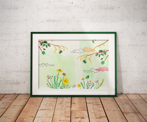 Green Floral - Poster A3 - Landscape, Art, Decoration.