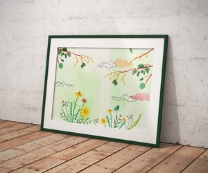 Green Floral - Poster A3 - Landscape, Art, Decoration.